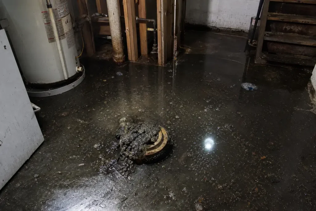 Black water sewage damage hazard in Louisville KY basement