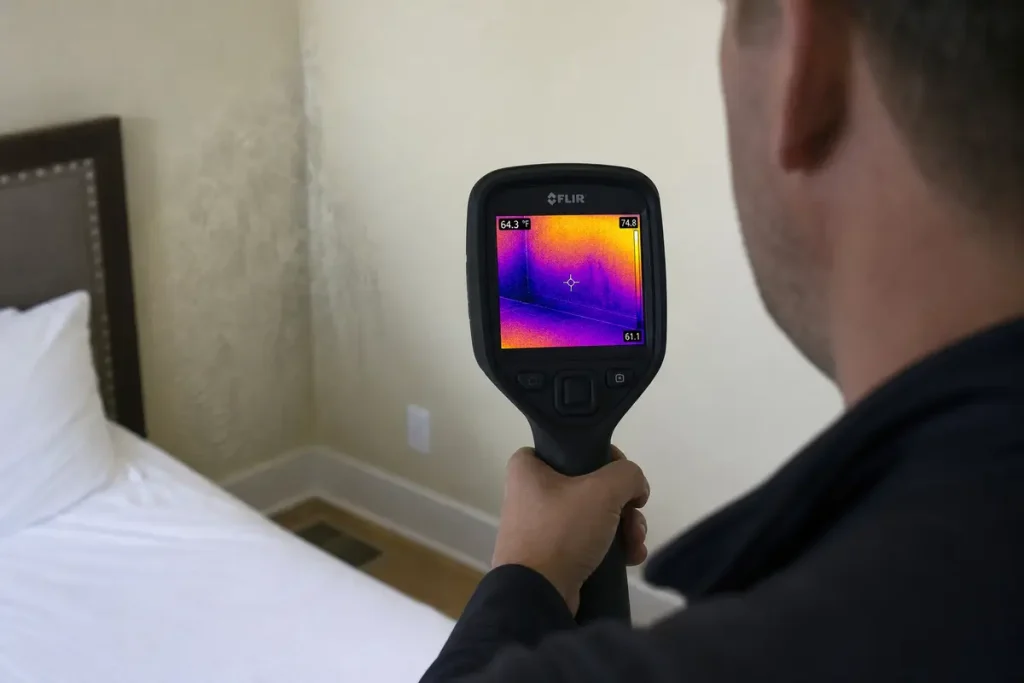 Infrared moisture detection by inspector in Louisville KY home