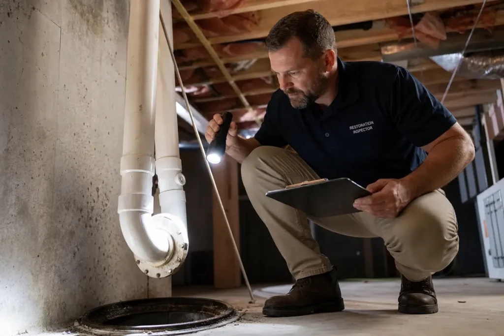 Sewage backup inspection and cleanup service in Louisville KY basement