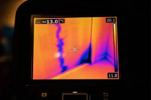 Thermal camera leak detection showing hidden water damage in Louisville KY